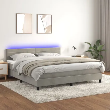 Sommier à lattes de lit avec matelas LED Gris clair 160x200 cm