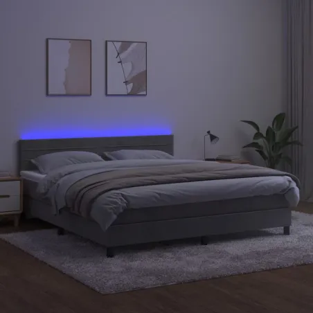 Sommier à lattes de lit avec matelas LED Gris clair 180x200 cm