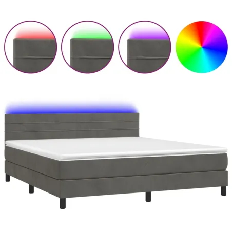 Sommier à lattes de lit avec matelas LED Gris foncé 180x200 cm