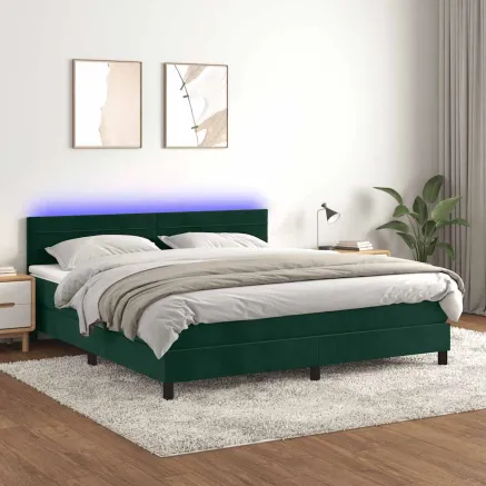 Sommier à lattes de lit avec matelas LED Vert foncé 180x200 cm