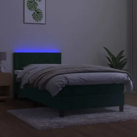 Sommier à lattes de lit et matelas et LED Vert foncé 90x200cm