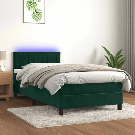 Sommier à lattes de lit avec matelas LED Vert foncé 100x200 cm