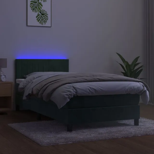 Sommier à lattes de lit avec matelas LED Vert foncé 100x200 cm
