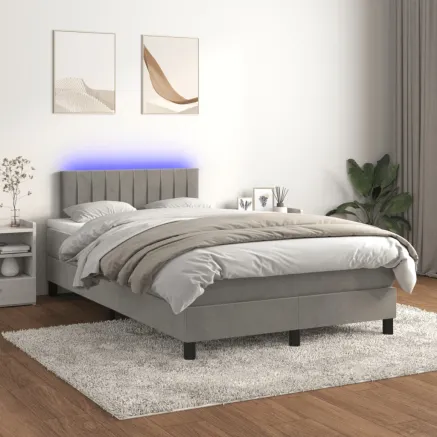 Sommier à lattes de lit avec matelas LED Gris clair 120x200 cm