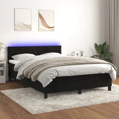 Sommier à lattes de lit avec matelas et LED Noir 140x190 cm