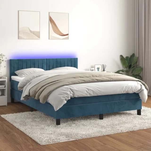 Sommier à lattes de lit avec matelas LED Bleu foncé 140x190 cm