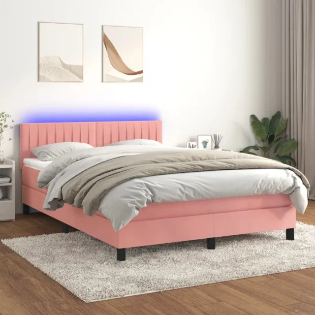 Sommier à lattes de lit avec matelas et LED Rose 140x190 cm