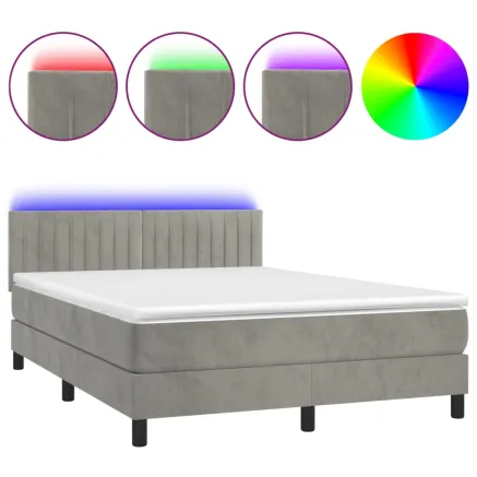 Sommier à lattes de lit avec matelas LED Gris clair 140x200 cm 2