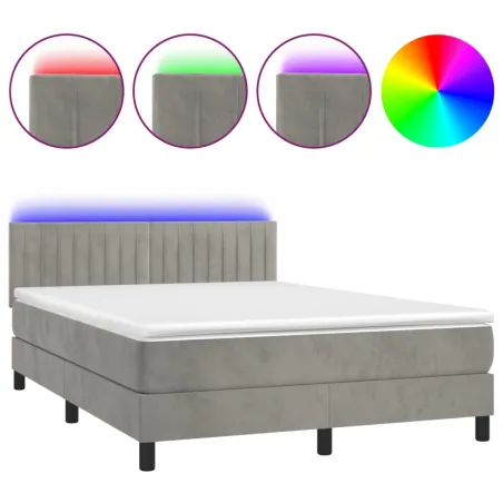 Sommier à lattes de lit avec matelas LED Gris clair 140x200 cm