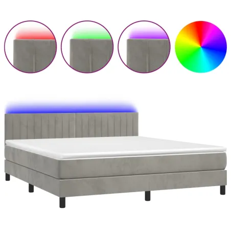 Sommier à lattes de lit avec matelas LED Gris clair 160x200 cm