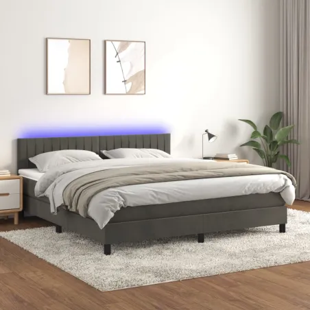 Sommier à lattes de lit avec matelas LED Gris foncé 160x200 cm