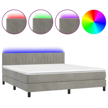 Sommier à lattes de lit avec matelas LED Gris clair 180x200 cm 2