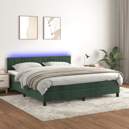Sommier à lattes de lit avec matelas LED Vert foncé 180x200 cm