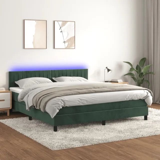 Sommier à lattes de lit avec matelas LED Vert foncé 180x200 cm
