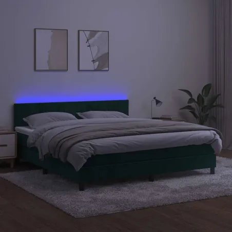 Sommier à lattes de lit avec matelas LED Vert foncé 180x200 cm