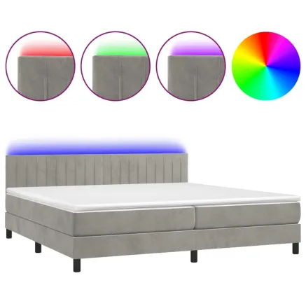 Sommier à lattes de lit avec matelas LED Gris clair 200x200 cm 2