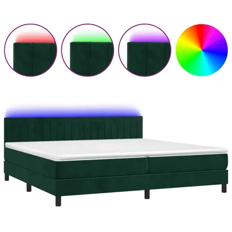 Sommier à lattes de lit avec matelas LED Vert foncé 200x200 cm