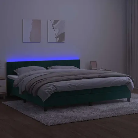 Sommier à lattes de lit avec matelas LED Vert foncé 200x200 cm