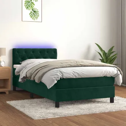 Sommier à lattes de lit avec matelas et LED Vert foncé 80x200cm