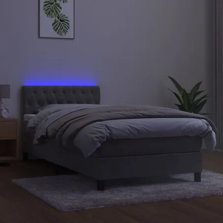 Sommier à lattes de lit avec matelas et LED Gris clair 90x190cm