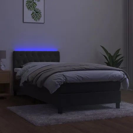Sommier à lattes de lit avec matelas et LED Gris foncé 90x190cm