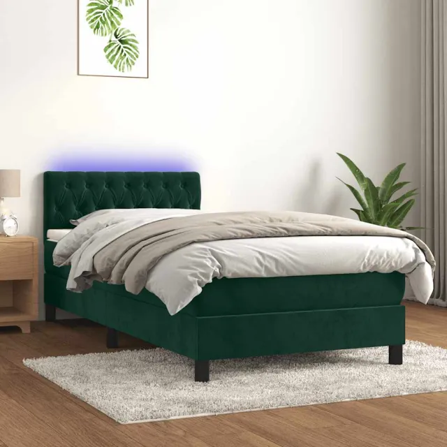 Sommier à lattes de lit avec matelas et LED Vert foncé 90x200cm