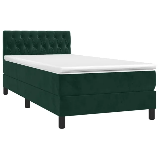 Sommier à lattes de lit avec matelas et LED Vert foncé 90x200cm