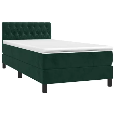Sommier à lattes de lit avec matelas et LED Vert foncé 90x200cm