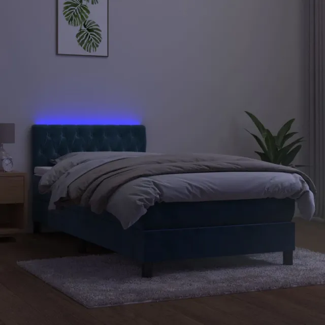 Sommier à lattes de lit avec matelas LED Bleu foncé 100x200 cm