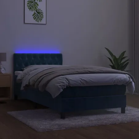 Sommier à lattes de lit avec matelas LED Bleu foncé 100x200 cm