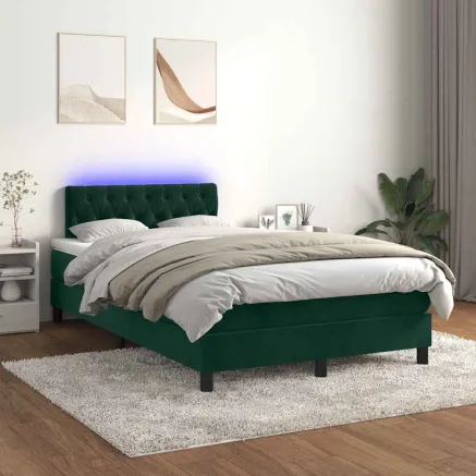 Sommier à lattes de lit avec matelas LED Vert foncé 120x200 cm