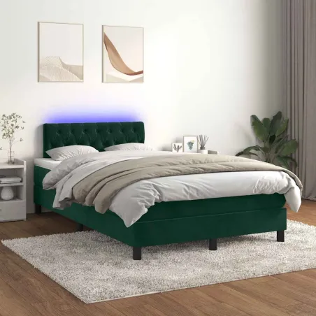 Sommier à lattes de lit avec matelas LED Vert foncé 120x200 cm