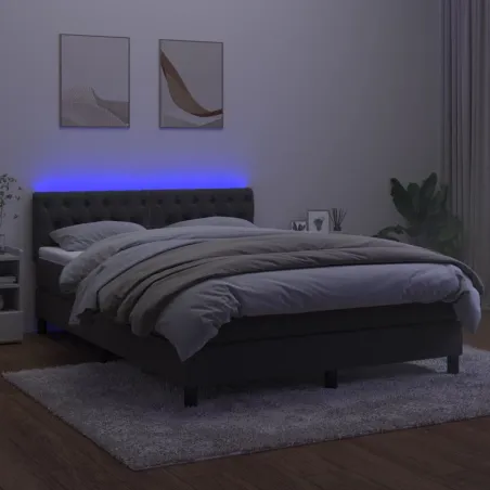 Sommier à lattes de lit avec matelas LED Gris foncé 140x190 cm