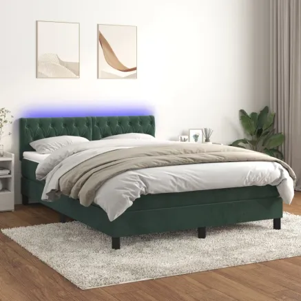 Sommier à lattes de lit avec matelas LED Vert foncé 140x190 cm