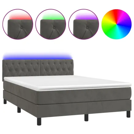 Sommier à lattes de lit avec matelas LED Gris foncé 140x200 cm 2
