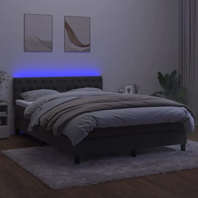 Sommier à lattes de lit avec matelas LED Gris foncé 140x200 cm