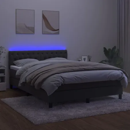 Sommier à lattes de lit avec matelas LED Gris foncé 140x200 cm