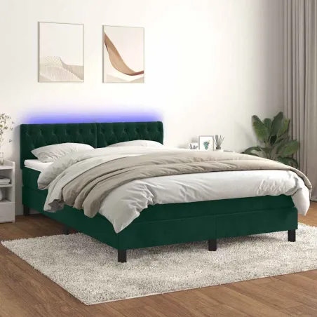 Sommier à lattes de lit avec matelas LED Vert foncé 140x200 cm