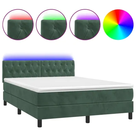 Sommier à lattes de lit avec matelas LED Vert foncé 140x200 cm 2