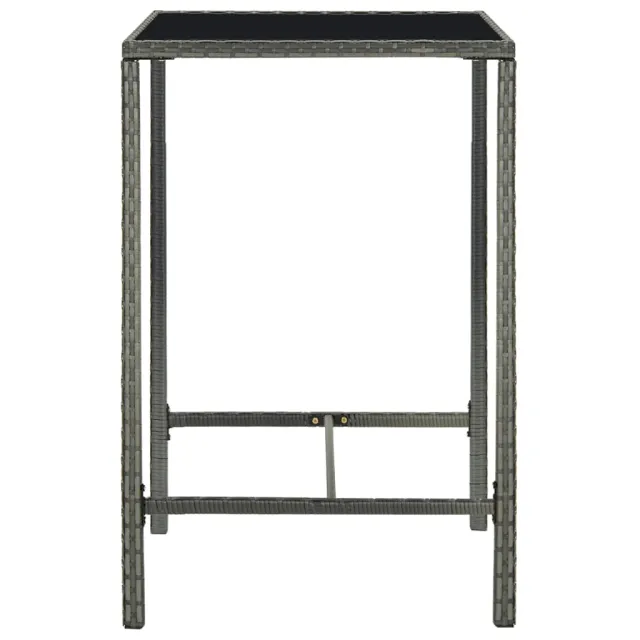Table de bar de jardin Gris 70x70x110cm Résine tressée et verre