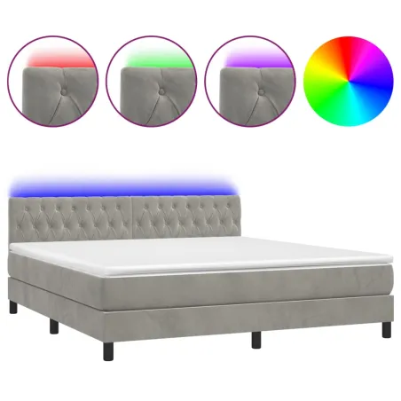Sommier à lattes de lit avec matelas LED Gris clair 160x200 cm
