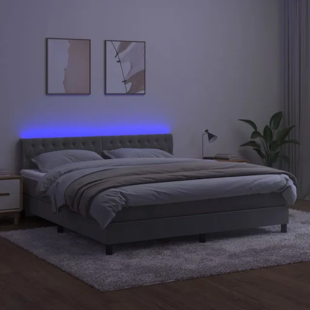Sommier à lattes de lit avec matelas LED Gris clair 160x200 cm