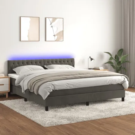 Sommier à lattes de lit avec matelas LED Gris foncé 160x200 cm