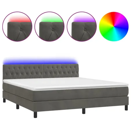 Sommier à lattes de lit avec matelas LED Gris foncé 160x200 cm