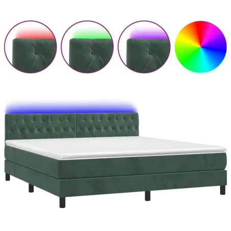 Sommier à lattes de lit avec matelas LED Vert foncé 160x200 cm