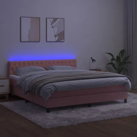 Sommier à lattes de lit avec matelas et LED Rose 160x200 cm