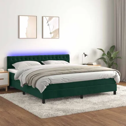 Sommier à lattes de lit avec matelas LED Vert foncé 180x200 cm
