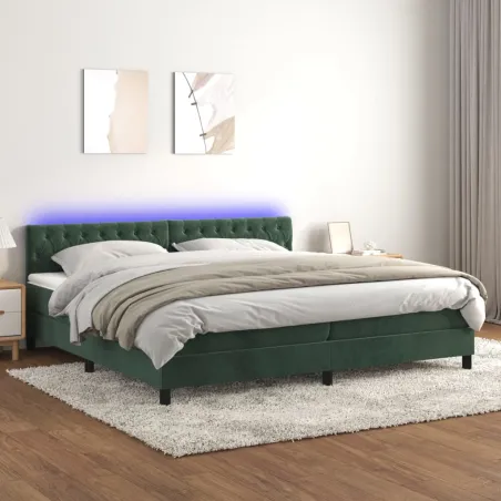 Sommier à lattes de lit avec matelas LED Vert foncé 200x200 cm