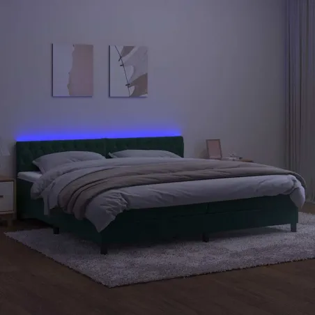 Sommier à lattes de lit avec matelas LED Vert foncé 200x200 cm
