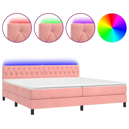 Sommier à lattes de lit avec matelas et LED Rose 200x200 cm 2